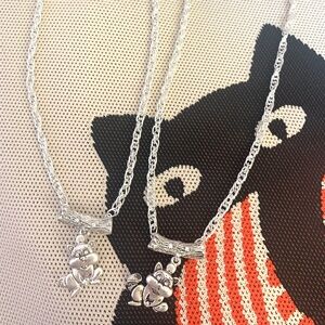 Silver Plated Cat Pendant Necklace Pairs